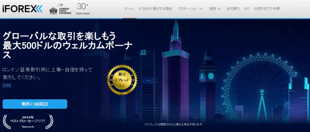 海外FX業者iFOREX公式の口座開設ボーナスページ