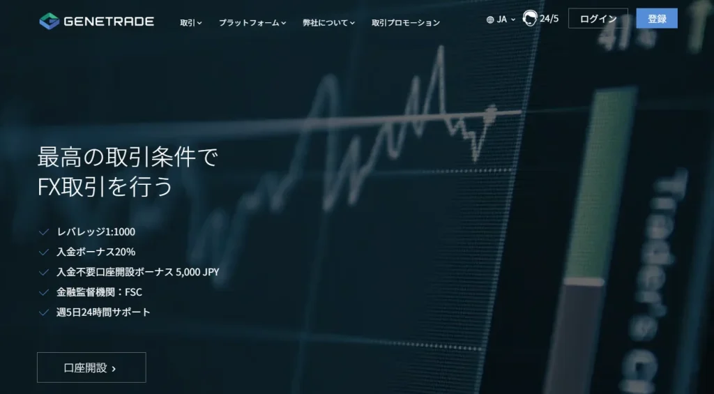 海外FX業者GeneTrade公式の口座開設ボーナスページ