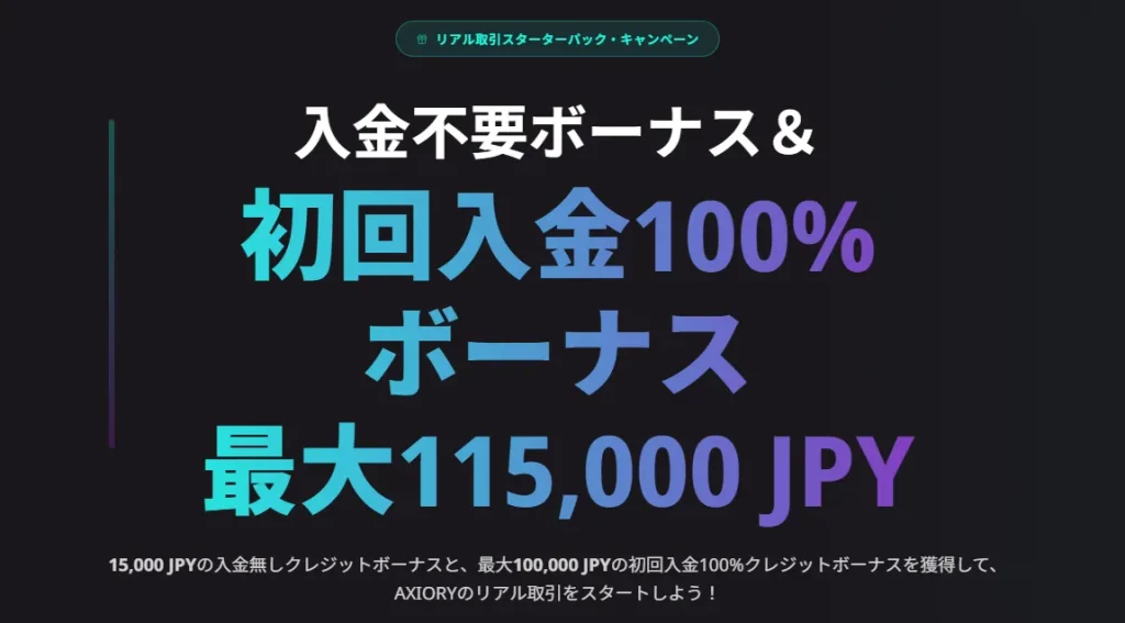 海外FX業者AXIORY公式の口座開設ボーナスページ