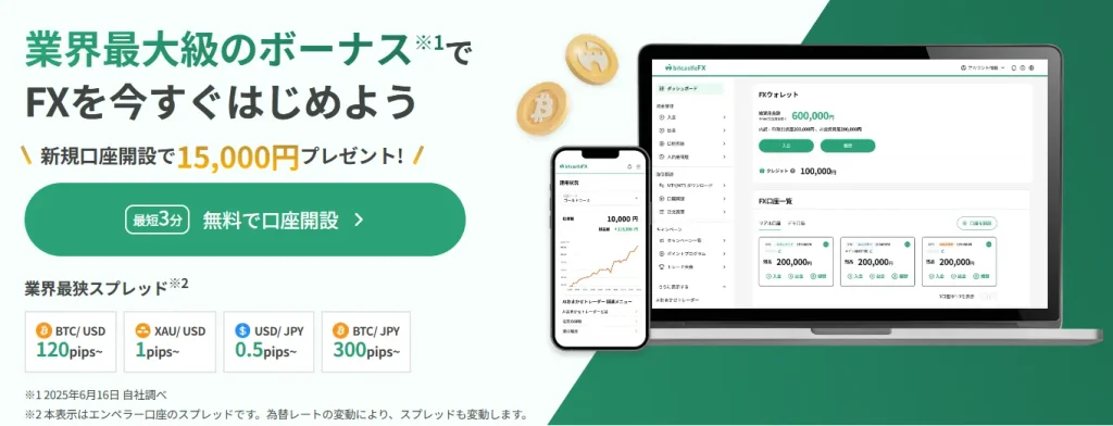 海外FX業者bitcastleFX公式の口座開設ボーナスページ